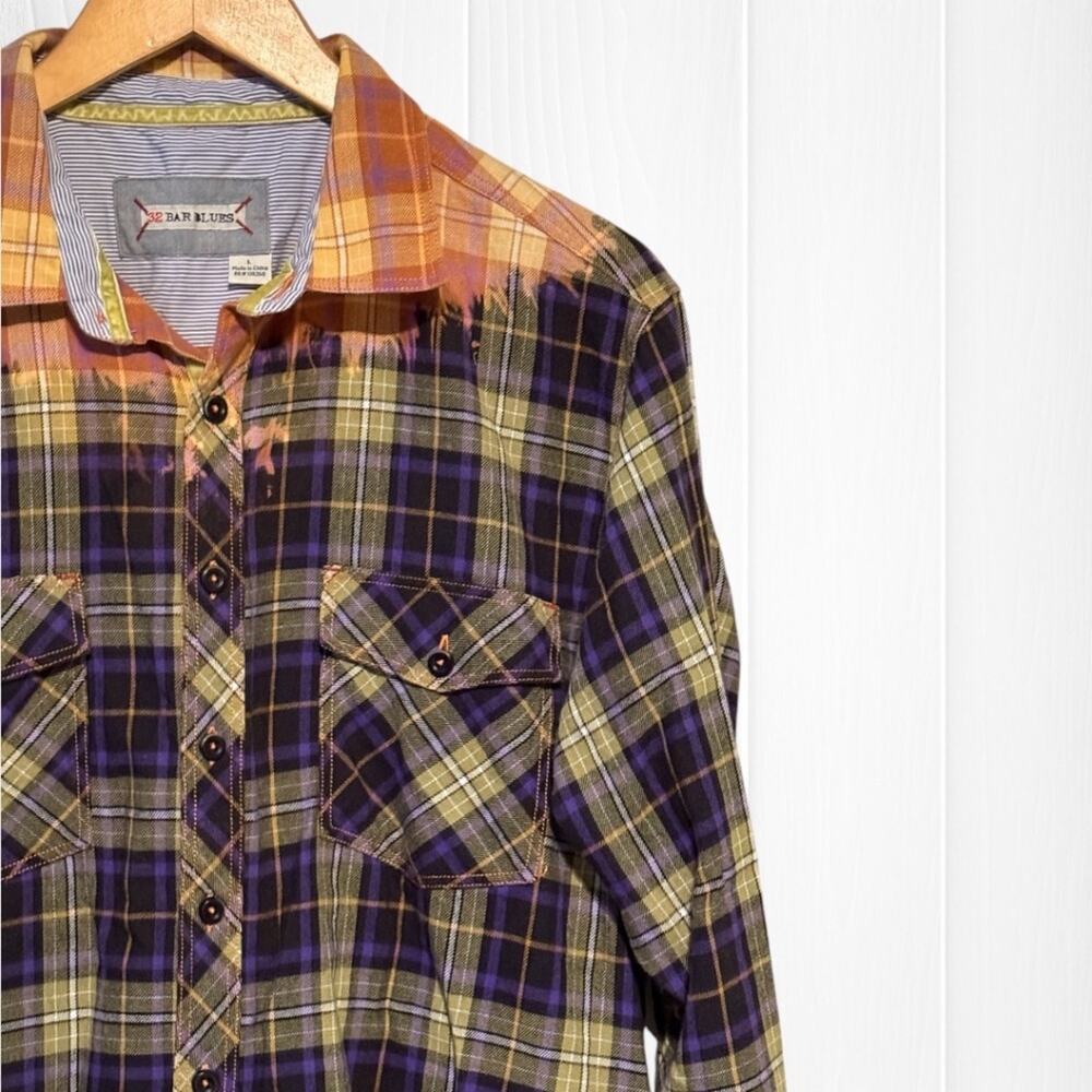 Upcycled Custom Bleached Distressed Flannel Shirt - Picture 5 of 12